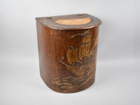 A Mid 20th Century Bow Fronted Wooden Lidded Box Stool, Missing Pad to Hinged Lid, Decorated with