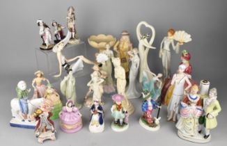A Collection of Various Ceramic and Resin Figural Ornaments to Include Sitzendorf Type Porcelain