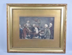 An Edwardian Gilt Framed Print, Gentleman Foxhunters at Table, 45x29cm