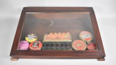 A Countertop Stained Wooden Bijouterie Case with Sloping Glazed Hinged Lid and Containing Vintage