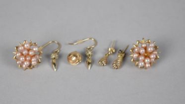 A Small Collection of Gold Coloured Metal Earrings to include Pearl Mounted Examples (Missing one