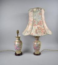 A Pair of Oriental Ceramic Table Lamp Bases of Vase Form, Both with Shades