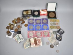 A Collection of Various British Coins and Crowns, Bank Notes to include British £1 and Ten
