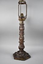 A Victorian Bronzed Brass Candle Lamp, Palmer and Co Patent, 55cms High, Hexagonal Base and Scrolled