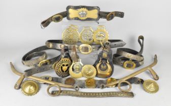 A Collection of Various 19th Century Horse Brasses and Leathers to Feature Crown Band on Leather,