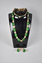 A Suite of Vintage Gold Tone and Green Glass Costume Jewellery to include Necklace, Earrings and