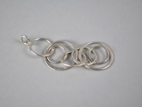 A Silver Modernist Pendant, Circular Hoops, Total Drop 8cms