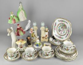 A Collection of Ceramics to Comprise Indian Tree Teawares, Figural Ornaments to Include Nao,