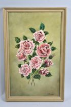 A Framed Still Life Oil on Board, Roses, Signed J Downes, 25.5x42.5cm