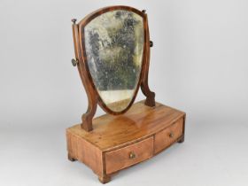 A 19th Century Bow Fronted Mahogany Dressing Table Mirror with Shield Shaped Glass, Plinth Base with