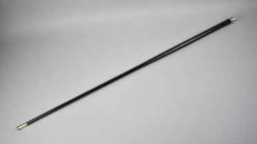 An Edwardian Gents Ebonised Walking Cane with Silver Top Monogrammed M and Silver Plated Ferrule,