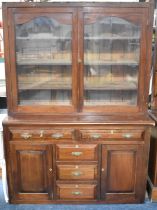 An Edwardian Country House Kitchen Cabinet, the Base Section with Two Long Drawers Over Bank of