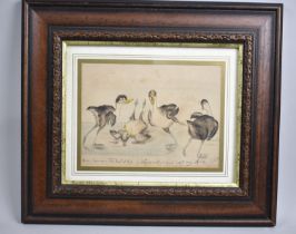 A Framed Cartoon Depicting Ducks on Ice, Never ? the Trust of Fait, 20x15cm