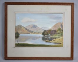 A Framed Watercolor, Head of Derwentwater by Geoffrey H Pooley. c.1964, 27x17cm