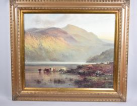 A Gilt Framed Print, Highland Scene with Cattle at Loch, 60x50cm