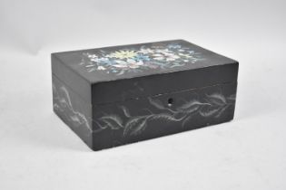 A Late 20th Century Painted Wooden Box with Floral Decoration, 24.5cms Wide