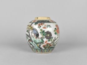 A Chinese Qing Dynasty Ginger Jar Decorated in the Famille Verte Palette with Bird on Rock with