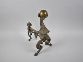 A Single 19th Century Ornate Fire Dog with Claw and Ball Finials and Scrolled Supports, 36cms High