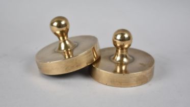 A Pair of Heavy Brass Circular Paperweights/Tobacco Presses, 8cms Diameter