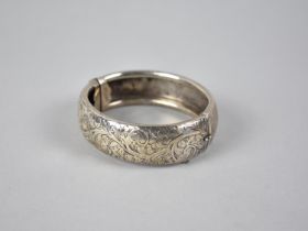 A Good Quality Silver Hinged Bangle, Chester 1947, Engraved Scrolling Decoration to Front Panel,