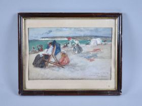 A Framed Watercolour depicting Seaforth Beach, Signed L Thackeray 1899, 25x15cms