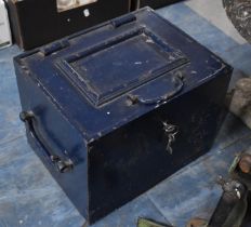 A Heavy Vintage Cast Metal Safe with Two Keys, Two Carry Handles, 36x28cmx26.5cm