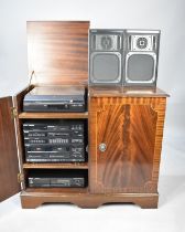 A Modern Mahogany Cabinet Containing Sony Music System with Turntable, Tuner, Cassette Deck and CD