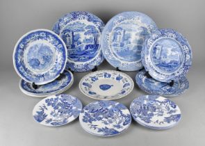 A Collection of Spode Blue and White Plates to Comprise Two Blue Italian Pattern Large Serving