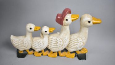 A Modern Cold Painted Cast Iron Doorstop in the Form of Family of Ducks, 30cms Long