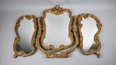 A Mid 20th Century Gilt Framed Triple Dressing Table Mirror, Angel Finial, 56cms High