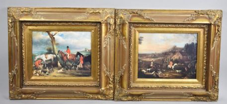 A Pair of Reproduction Gilt Framed Hunting Prints, 24x21cm