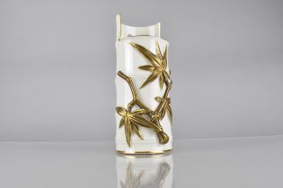 A Royal Worcester Aesthetic Wall Hanging Vase, Modelled as Cylindrical Bamboo Trunk with Applied