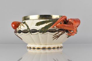 An Edwardian Bowl with Silver Plated Mount, having Moulded Lobster Handles and Decorated with