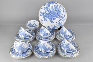A Royal Worcester Blue and White Dragon Decorated Tea Set to Comprise Six Cups, Six Saucers, Six