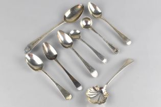 A Collection of Various Georgian Silver Spoons, All with Bright Cut Decoration to include Table