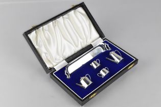 An Elizabeth II Cased Silver Miniature Five Piece Tea Set by A Chick & Sons Ltd, Hallmark for