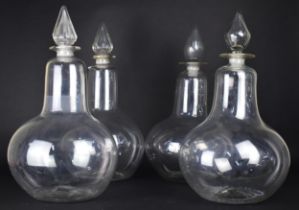 Four Large Victorian Plain Glass Chemist's Apothecary Jars and Stoppers, Some Condition Issues