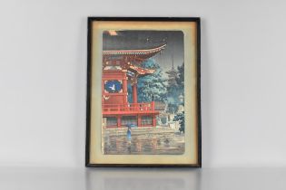 A Japanese Tsuchiya Koitsu Framed Colour Woodblock Print, Tea House Araki street, Frame 32x42cm