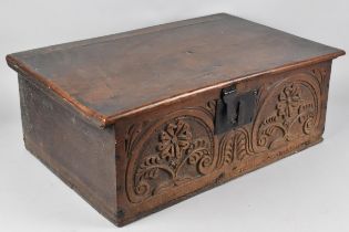 An 18th/19th Century Carved Oak Bible Box Decorated with Floral Motif, 56x40x23cm High