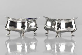 A Pair of Edwardian Silver Salts of Quatrefoil Form Having Scrolled Trim and Raised on Four Short