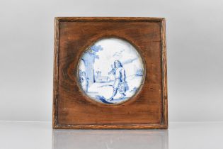 A Wooden Framed 18th Century Delft Blue and White Tile Depicting David Holding the Head of Goliath