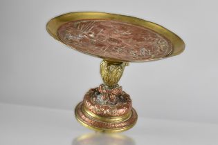 A 19th Century Brass and Copper Tazza with a Baroque Allegorical Decoration, 18cm Diameter, 13cm