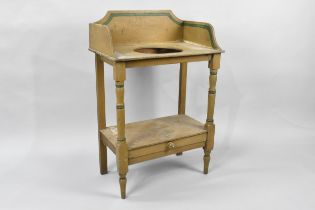 A 19th Century Painted Pine Washstand with Green Banding Detail Having Canted Edged Gallery Above