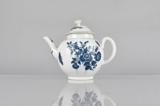 An 18th Century Worcester Butterfly and Flowers Pattern Teapot, with Bud Finial, Blue Crescent