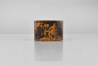 A 19th Century Scottish Mauchline Ware Type Burr Wood Snuff Box, The Hinged Lid Decorated in Pen