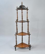 A Late Victorian Inlaid Mahogany Four Tier Corner Whatnot with Turned Supports and Galleried Top,