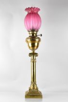 A Nice Quality 19th Century Brass Oil Lamp of Corinthian Column Form on Stepped Source Weighted