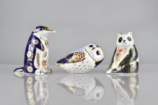 Three Royal Crown Derby Paperweights to Comprise Platypus, Owl and Panda (Owl AF)