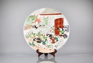 A 20th Century Japanese Porcelain Charger Decorated Sino-Japanese War Battle Scene in Polychrome