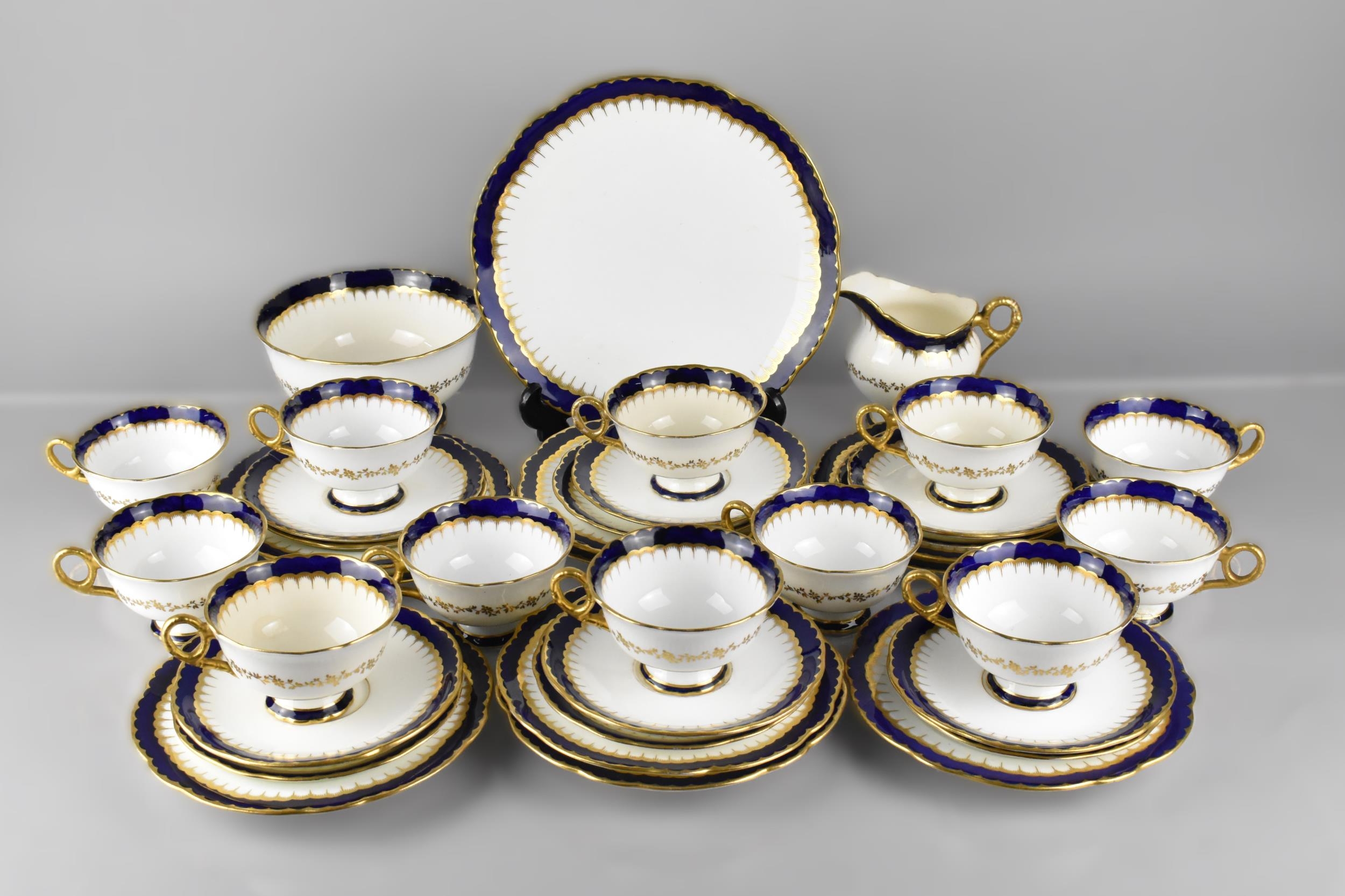 A Late 19th/Early 20th Century Coalport Tea Set Decorated with Cobalt Inset and Gilt Highlight to